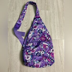 Vera Bradley Purple Floral Sling Backpack Bag Padded Pockets Kavu Purse